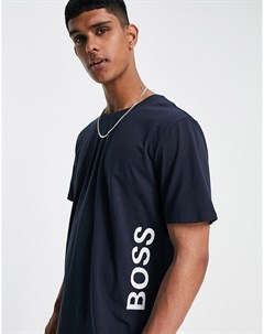 Темно синяя футболка с вертикальным контрастным логотипом Identity Boss bodywear