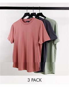 Комплект из 3 длинных футболок с разрезами по бокам из органического хлопка Asos design