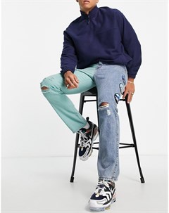Прямые джинсы от комплекта с нашивками на штанинах и вышивкой синего и зеленого цветов Liquor n poker