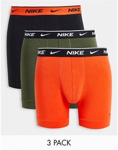 Набор из 3 эластичных боксеров брифов из хлопка оранжевого черного цвета и цвета хаки Nike