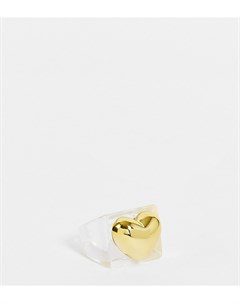 Эксклюзивное массивное кольцо из прозрачной смолы с золотистым сердечком Exclusive Big metal london