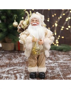 Дед Мороз В бело золотистом костюме блеск с подарками 15х30 см Зимнее волшебство