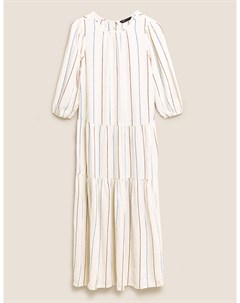 Многоярусное платье миди в полоску из льна Marks Spencer Marks & spencer