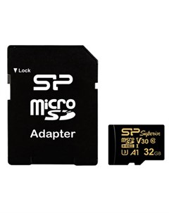 Карта памяти 32Gb Superior Golden A1 MicroSDHC Class 10 UHS I U3 A1 SP032GBSTHDV3V1GSP с адаптером S Silicon power