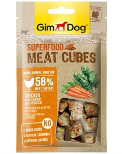 Лакомство Мясные Кубики Суперфуд из курицы с морковью и шпинатом для собак 40 г Gimdog