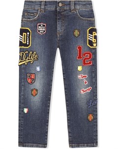 Декорированные джинсы прямого кроя Dolce & gabbana kids