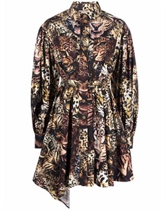 Платье с плиссировкой и леопардовым принтом Roberto cavalli