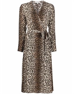 Шелковое платье миди с леопардовым принтом Antonelli