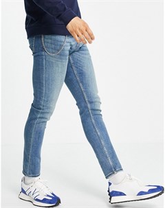 Синие выбеленные джинсы зауженного кроя с цепочкой New look