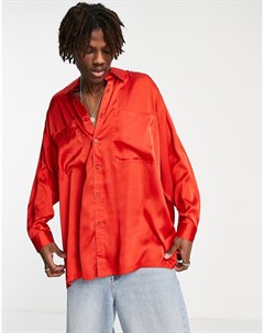Ярко красная атласная рубашка в стиле extreme oversized Asos design