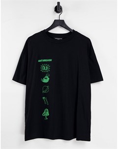 Черная футболка с принтами логотипа и Сатурна Another reason