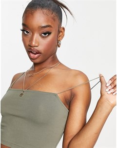 Оливковый кроп топ бандо на тонких бретелях Ultimate Asos design