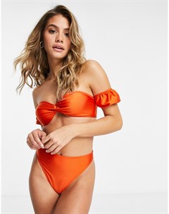 Оранжевое бикини с объемными рукавами Shiny South beach