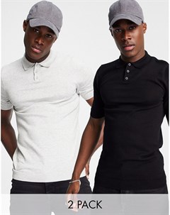 Набор из 2 трикотажных футболок с воротником поло облегающего кроя серого и черного цветов Asos design