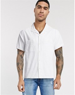 Белая льняная рубашка с отложным воротником и короткими рукавами Topman