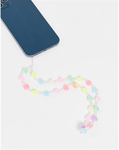 Разноцветная подвеска для телефона из пастельных крупных бусин сердечек Designb london