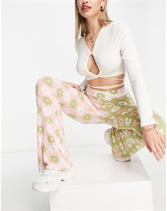 Расклешенные брюки с завышенной талией и смешанным цветочным принтом в стиле ретро от комплекта Neon Neon rose