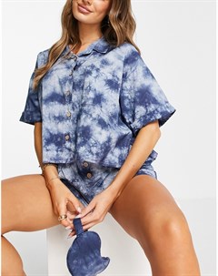 Пижамный комплект из ткани с темно синим принтом тай дай Cotton:on