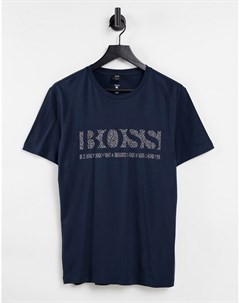 Темно синяя с белым футболка с крупным логотипом Tee Pixel 1 Boss athleisure