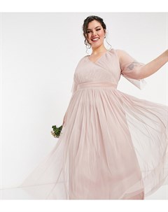 Розовое платье макси из тюля с расклешенными рукавами Anaya With Love Plus Bridesmaid Anaya plus