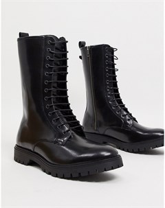 Высокие кожаные сапоги черного цвета на шнуровке Asos design