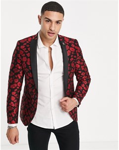 Черный жаккардовый блейзер с красным леопардовым принтом Twisted tailor