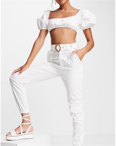 Комплект из 2 вещей белого цвета брюки с ремнем и кроп топ с завязкой на спине Skylar rose