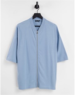 Синяя oversized футболка с рукавами до локтя и молнией Asos design