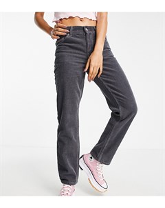 Прямые вельветовые джинсы гранитного цвета в рубчик в стиле 90 х с классической талией ASOS DESIGN P Asos petite