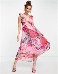 Розовое платье мидакси с крупным цветочным принтом Forever u