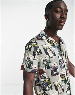 Атласная свободная рубашка с отложным воротником и принтом цветов Asos design
