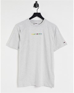 Светло серая меланжевая футболка с разноцветным логотипом Tommy jeans