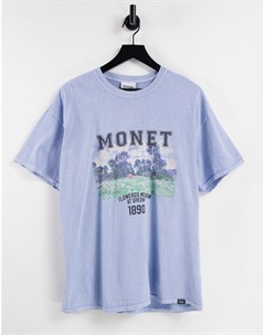 Голубая футболка в университетском стиле с принтом картины Клода Моне Vintage supply