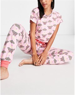 Розовый пижамный комплект с принтом бабочек и луны Chelsea peers