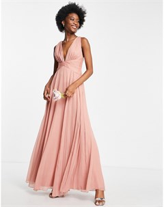 Платье макси со сборками на лифе драпировкой и запахом на талии темно розового цвета Bridesmaid Asos design