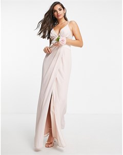 Нежно розовое платье макси для подружки невесты на бретельках с атласной кокеткой уголком на талии и Asos design