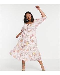 Персиково розовое чайное платье с объемными рукавами и завязкой спереди Forever new curve