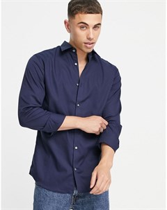 Темно синяя не требующая глажки строгая рубашка узкого кроя Essentials Jack & jones