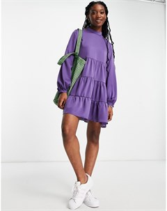 Фиолетовое ярусное платье мини с присборенной юбкой Lola may
