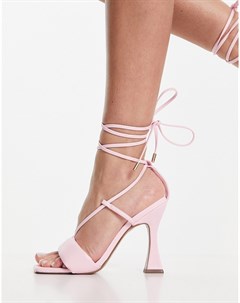 Розовые босоножки на каблуке с уплотненными ремешками и завязками на щиколотке Nelda Asos design