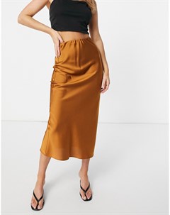 Светло коричневая атласная юбка миди косого кроя в стиле комбинации Asos design