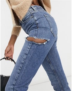 Синие рваные сбоку джинсы в винтажном стиле New look