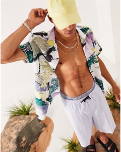 Свободная льняная рубашка с отложным воротником и броским летним принтом Asos design