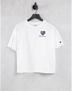 Белая укороченная футболка с принтом в виде сердца Champion