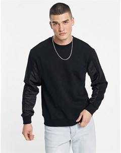 Черный свитшот с нейлоновыми вставками на рукавах Topman