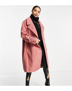 Розовое двубортное oversized пальто макси River island petite
