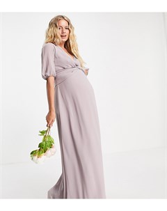 Светло серое платье макси для подружки невесты с запахом спереди Tfnc maternity