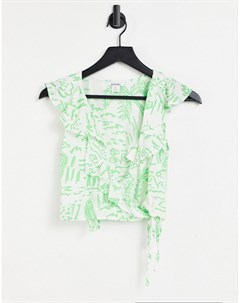 Зеленая блузка с летним принтом из материала ecovero от комплекта Maj Monki
