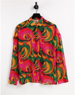 Пляжная oversized рубашка с разноцветным принтом в стиле ретро Jaded london