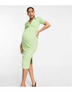 Платье миди в рубчик с воротником и перекрученным дизайном спереди ASOS DESIGN Maternity Asos maternity
